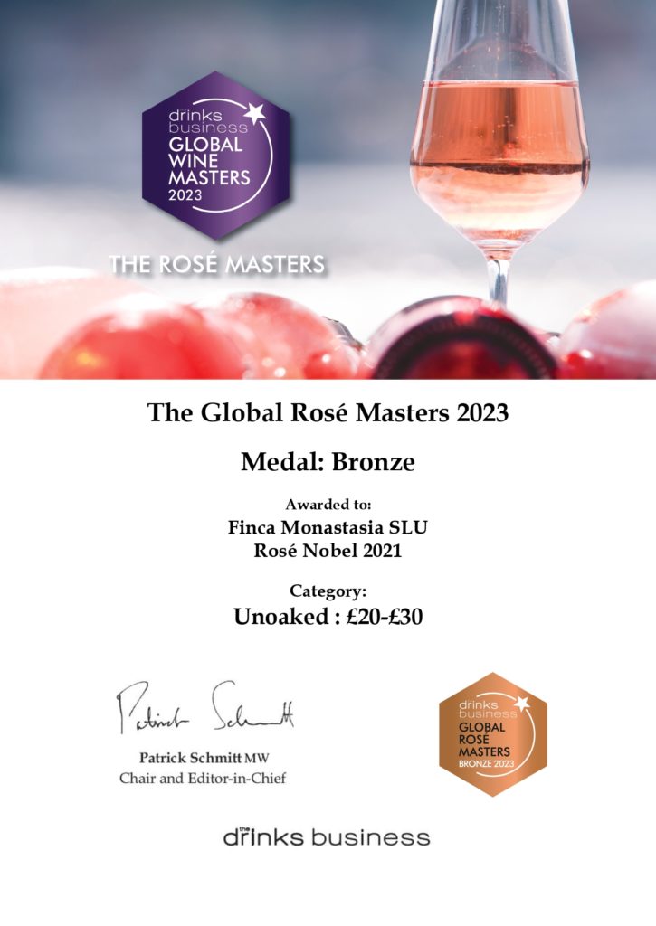Bronce rosé masters Rosé Nobel 2021 Finca Monastasia vino rosado